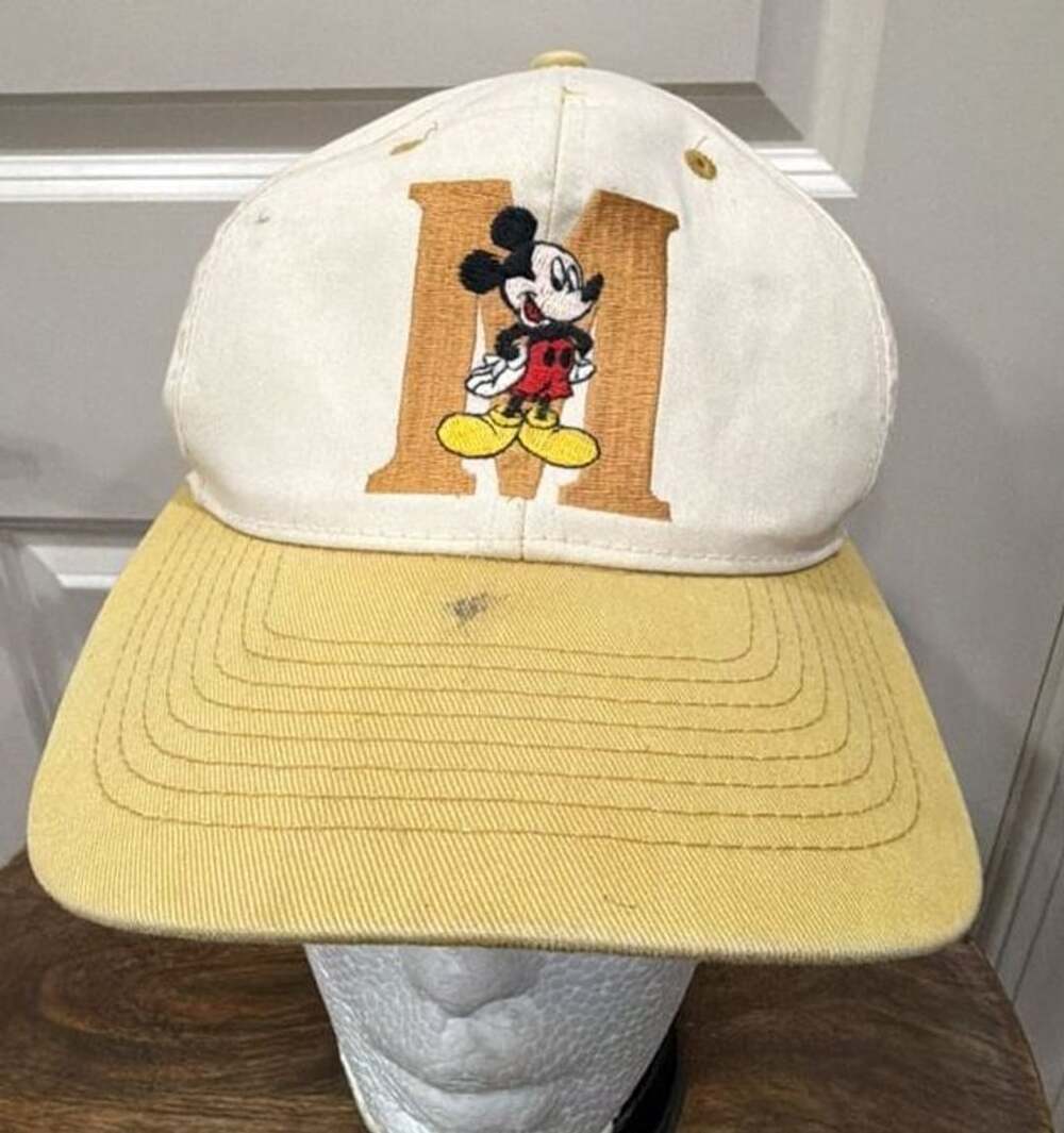 Mickey Unlimited Vintage Mickey Mouse Snapback Hat Cap White Yellow 90s